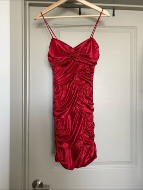 Windsor Red Satin Ruched Mini Dress